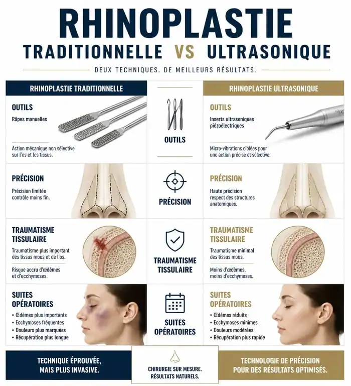 Comparatif des techniques de chirurgie nez : rhinoplastie traditionnelle vs ultrasonique