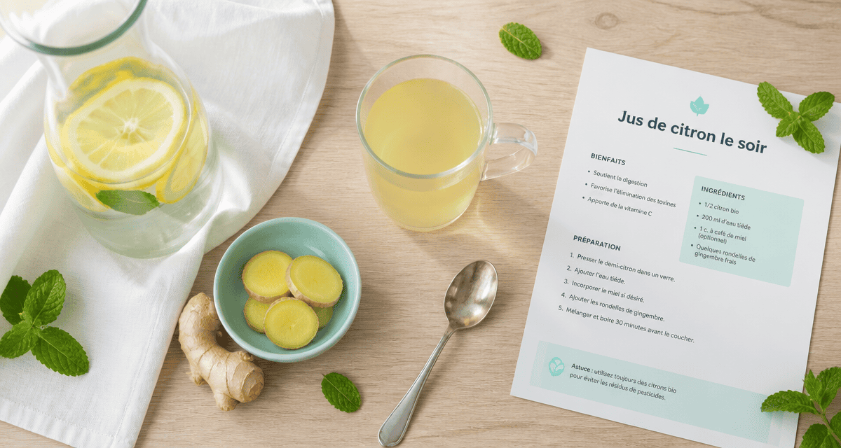 Jus de citron le soir sur table en bois