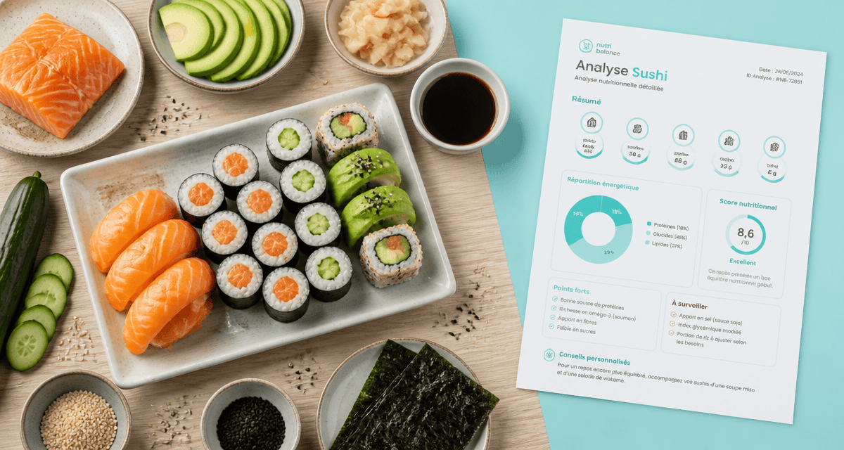 Sushi bon pour la sante sur plateau avec fiche nutrition