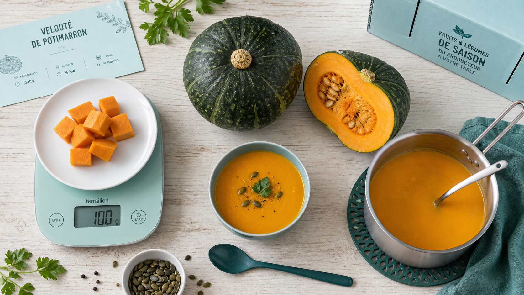 Calories potimarron cuit : 38 kcal pour 100 g, potimarron et velouté