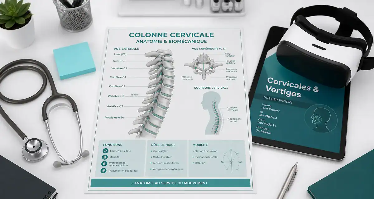 schéma cervicales et vertiges sur bureau médical