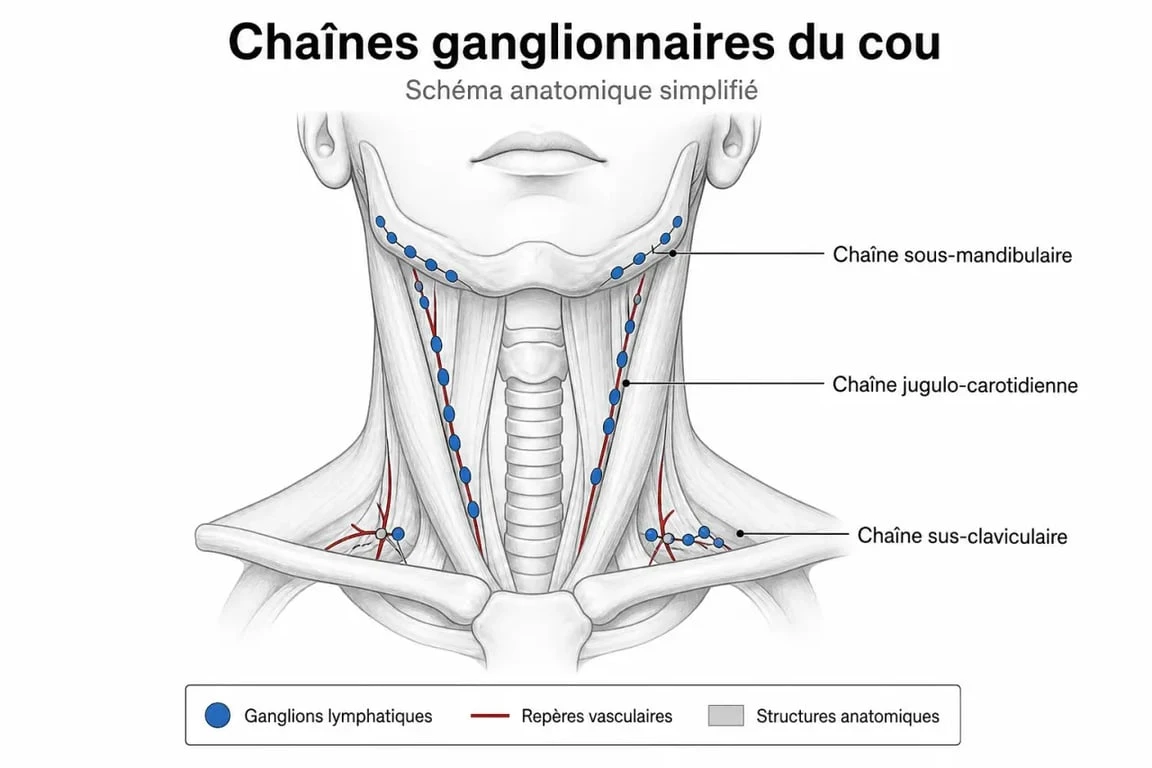 Schéma anatomique des ganglions du cou pour comprendre leur localisation