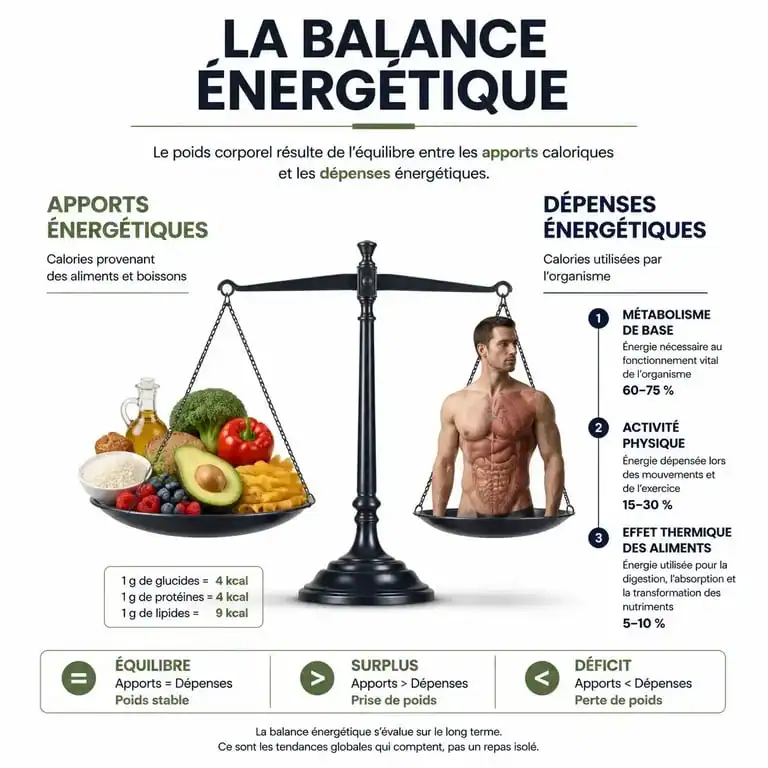 Schéma illustrant le principe du déficit calorique pour la perte de poids