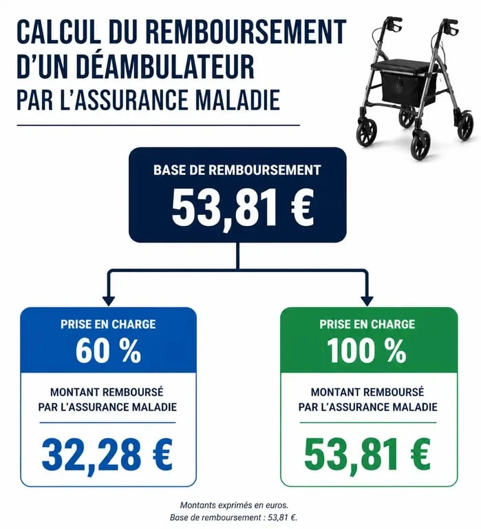 Infographie explicative du remboursement d'un déambulateur par la Sécurité sociale