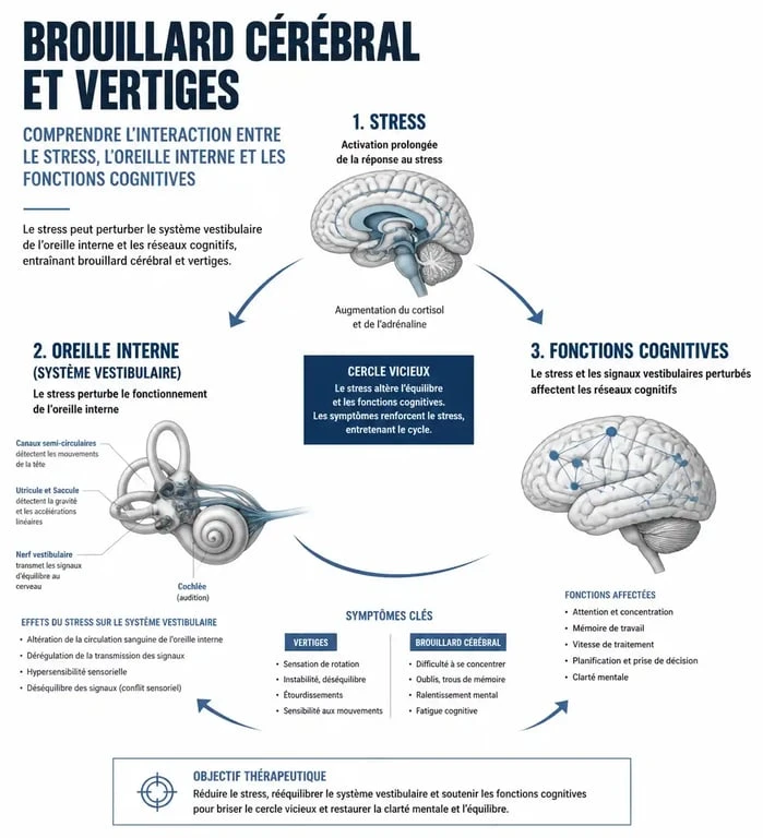 Schéma explicatif des causes du brouillard cérébral et des vertiges