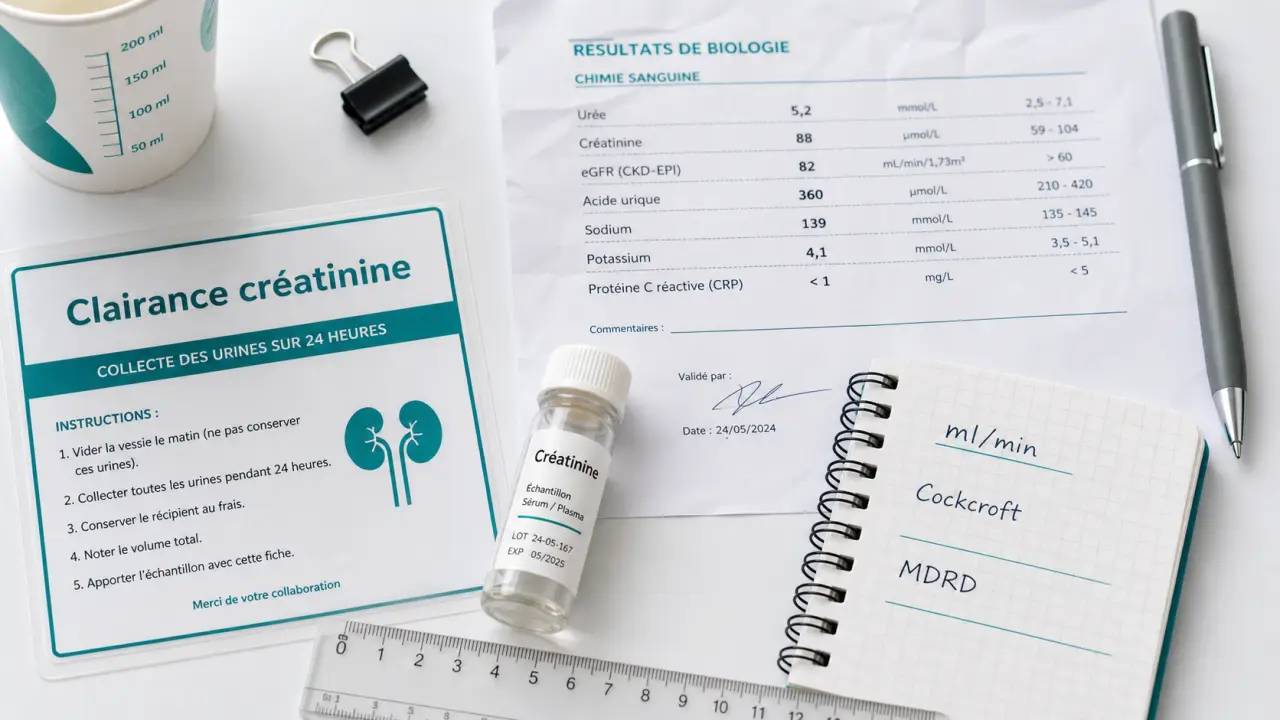 Calcul de la clairance a la creatinine : fiche Cockcroft-Gault et MDRD sur table médicale