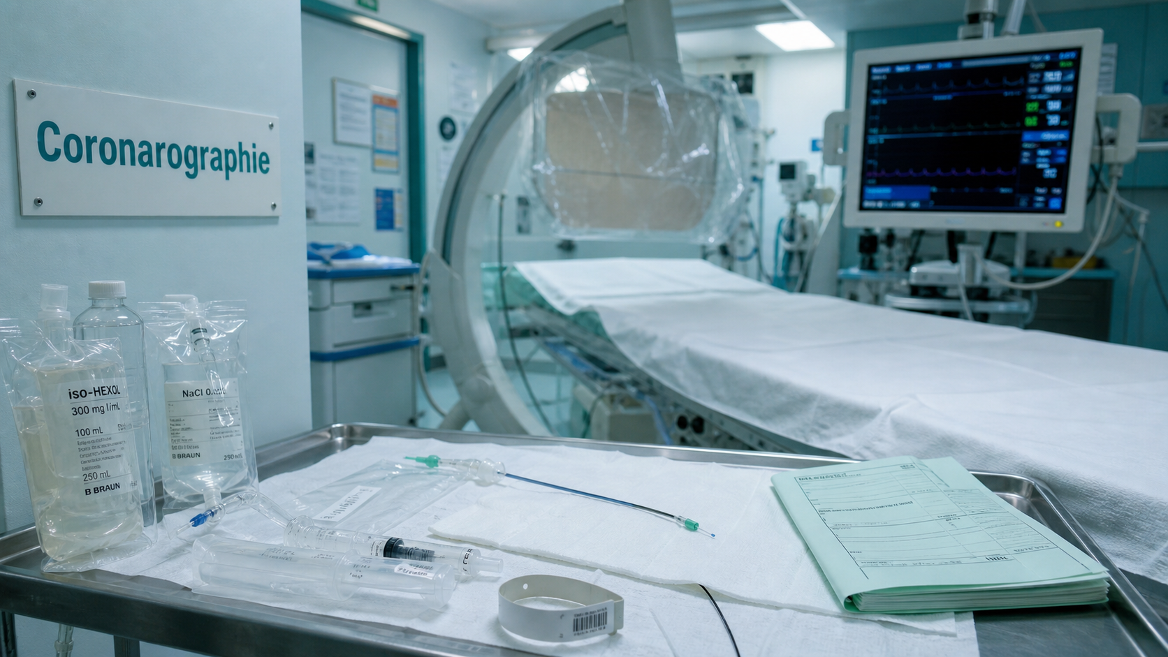 Décès suite coronarographie : salle de cathétérisme, cathéter et contrôle ECG