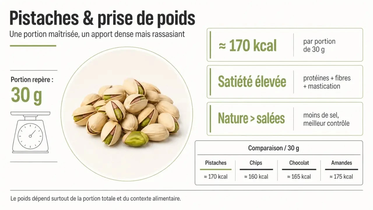 Les pistaches font elles grossir : infographie sur les calories, la satiété et les portions recommandées