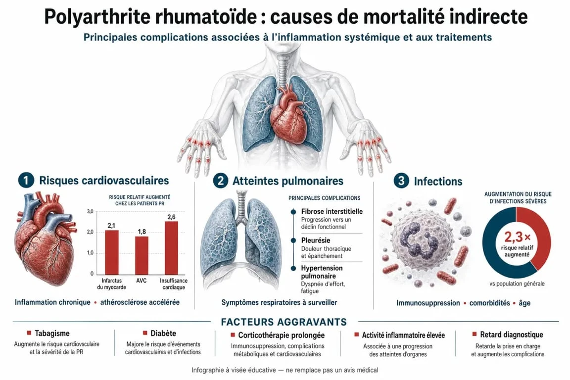 Infographie sur les risques et complications de la polyarthrite rhumatoïde