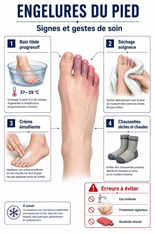 Engelure pied remede de grand mere : schéma éditorial des symptômes et des gestes de soin