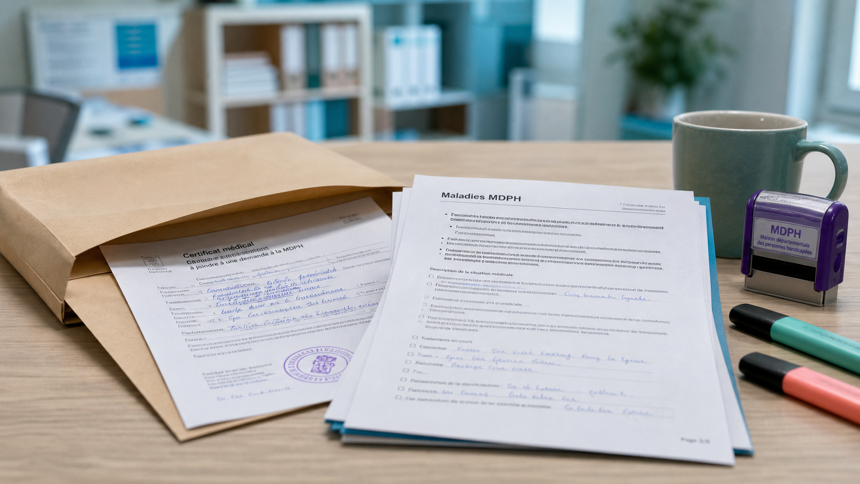 Liste des 30 maladies reconnues par la MDPH : dossier MDPH sur bureau