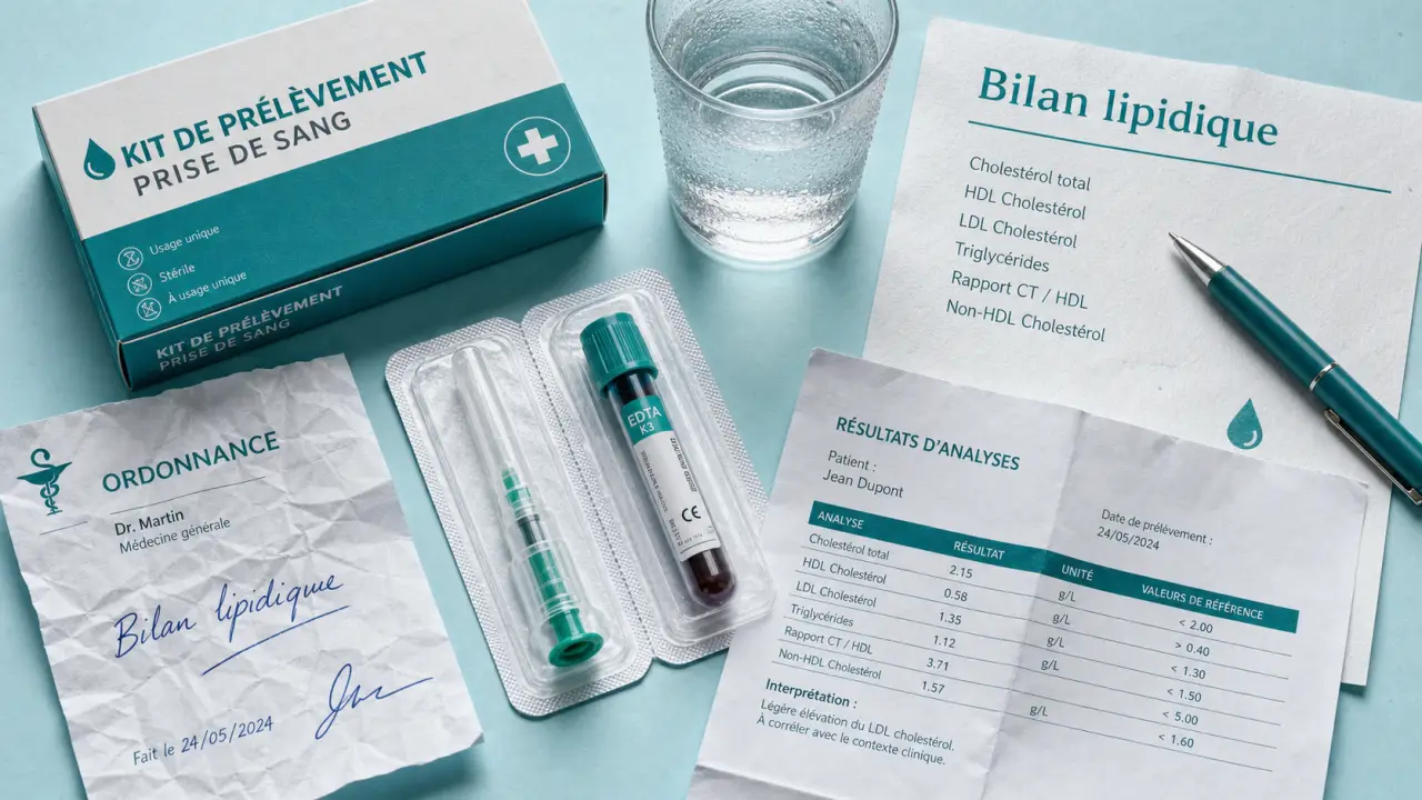 Bilan lipidique prise de sang : LDL, HDL, triglycérides après jeûne 12 h