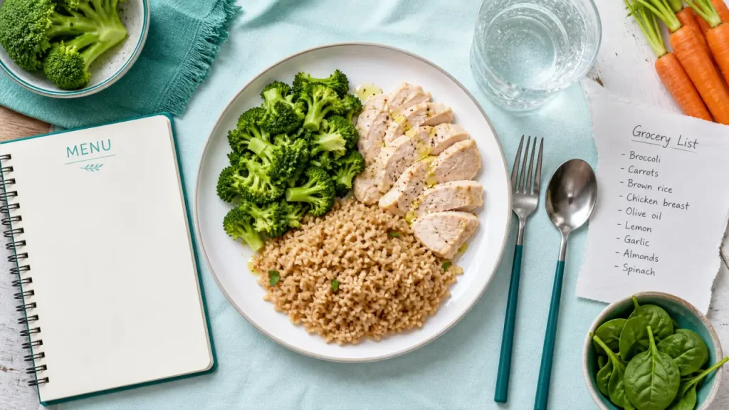 Menu diététique : moitié légumes, courses ciblées et semaine sans casse-tête