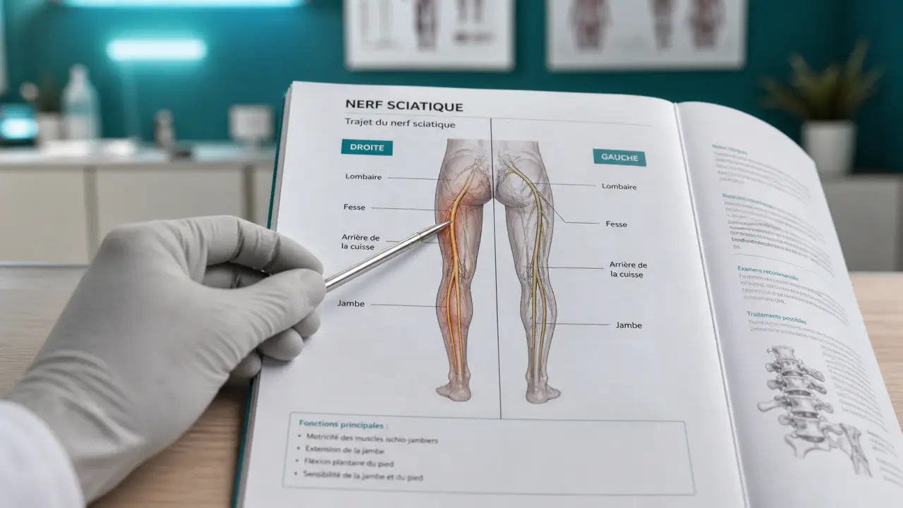 Schéma nerf sciatique droite ou gauche : trajet lombaire et jambe
