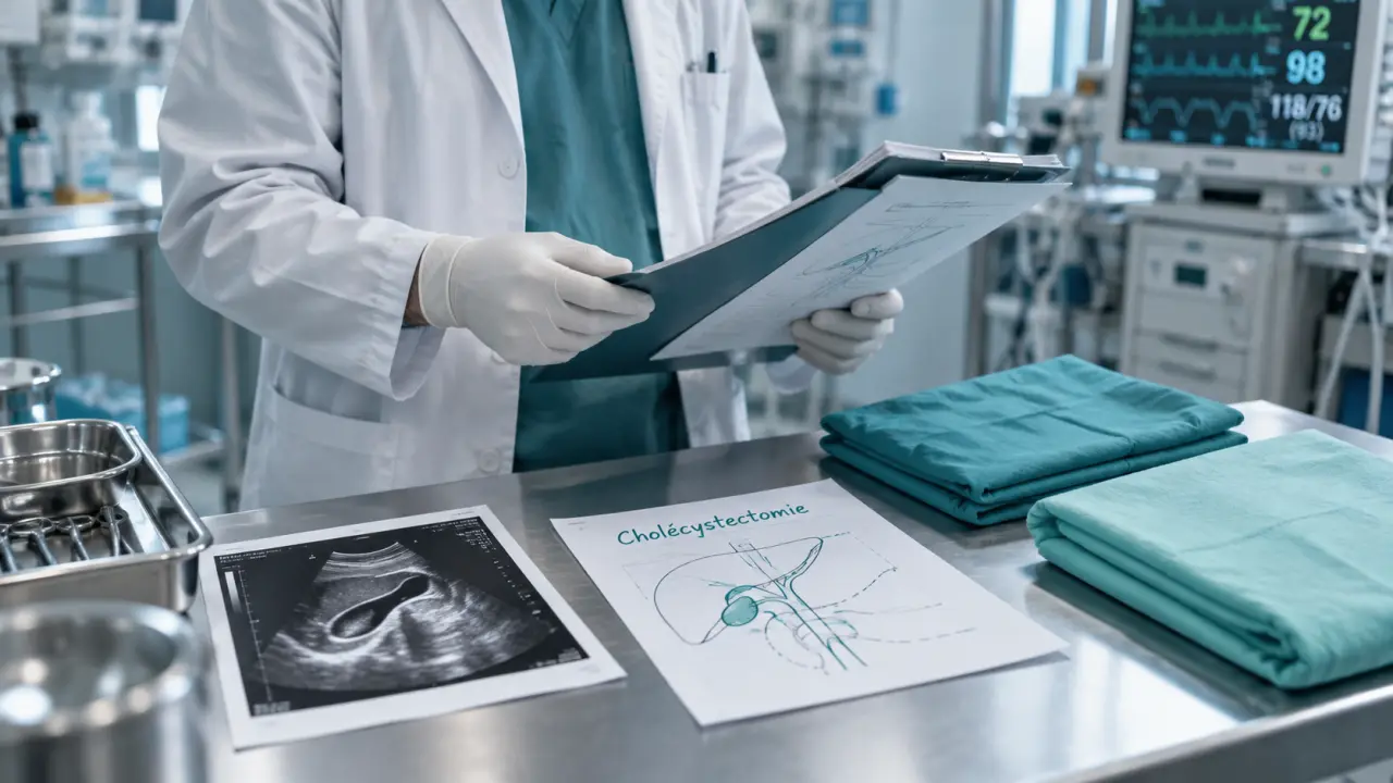 Ablation vésicule biliaire : chirurgien en salle de soins, plan et échographie