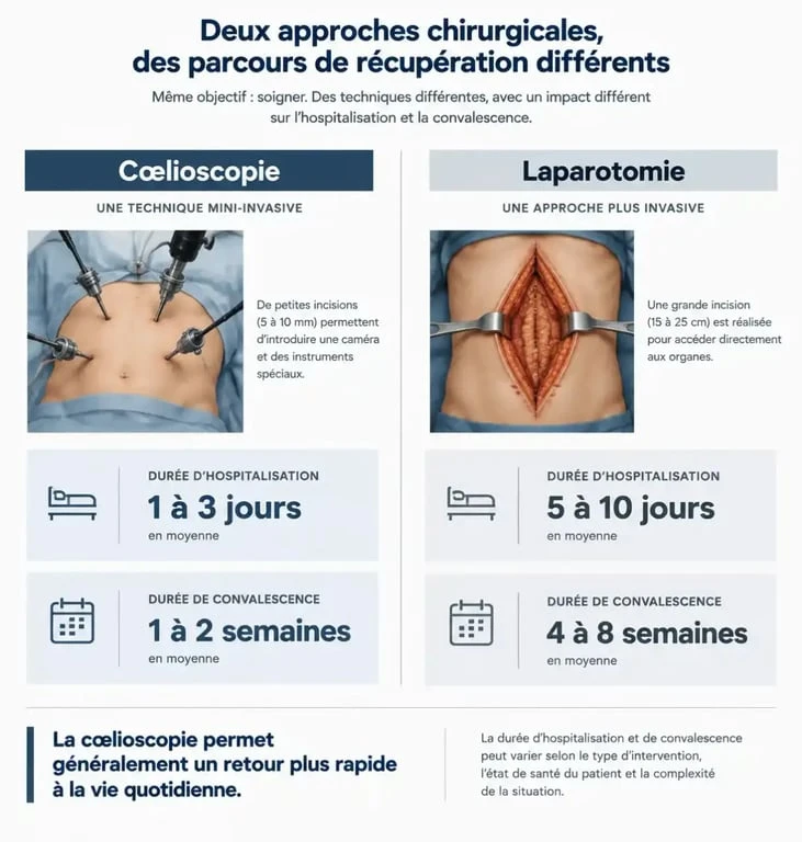 Tableau comparatif cœlioscopie versus laparotomie pour l'ablation de la vésicule biliaire