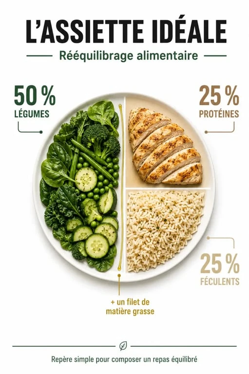 Composition d'une assiette équilibrée pour un rééquilibrage alimentaire perte de poids