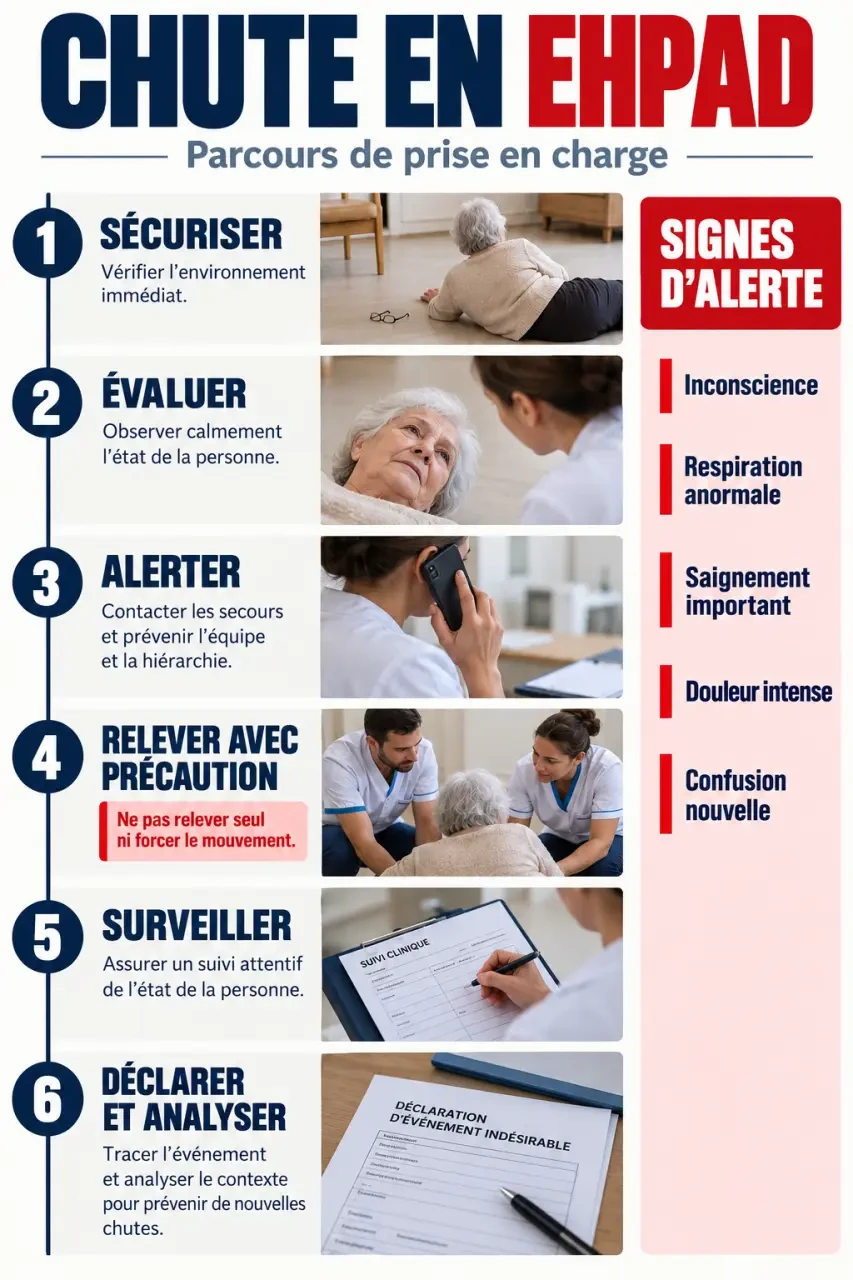 Infographie sur la conduite à tenir après une chute en EHPAD